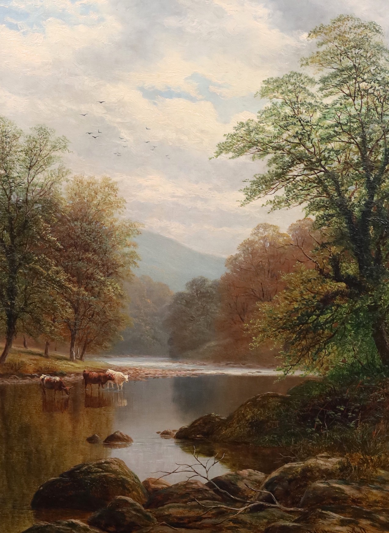 William Mellor (British, 1851-1931), River Wharf near Bolton Woods, Yorkshire, oil on canvas, 60 x 44cm